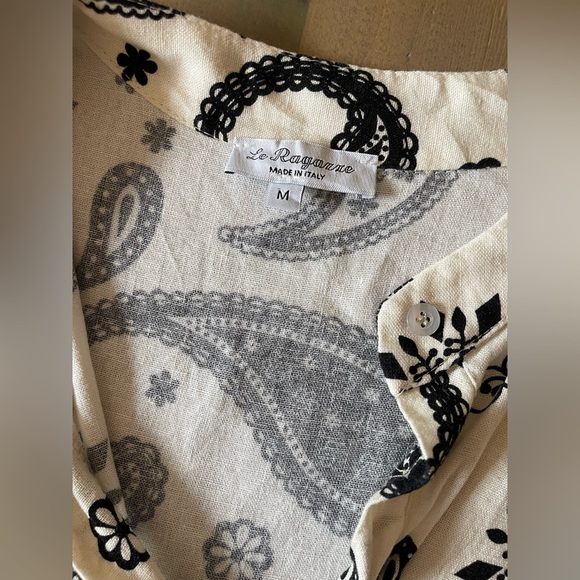 Italian Linen Blend Paisley Print Black and White Dress Size Medium - Picture 8 of 8